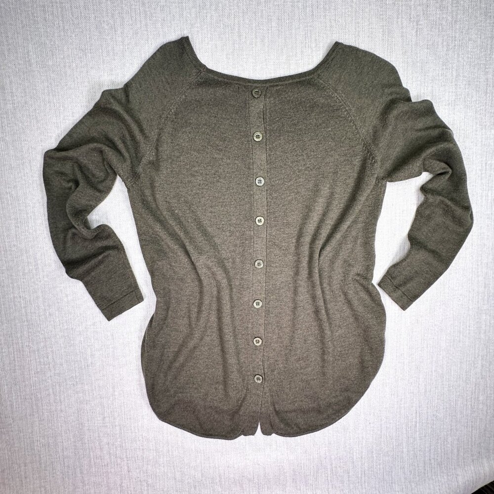 Magaschoni Cashmere Blend Knit Button Back Sweater Olive‎ Green Women's Size S